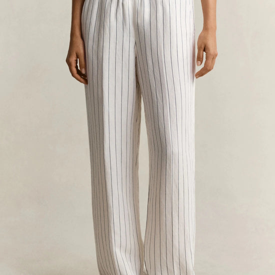 Young Ideas & Henmores - Striped Linen Blend Pull On Pants - 113 Eggshell - 36