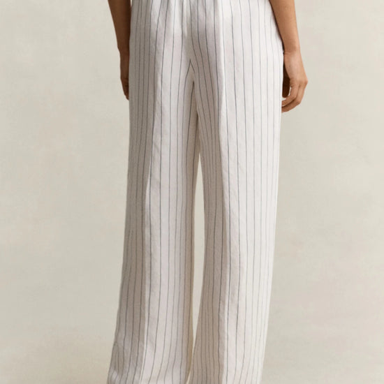 Young Ideas & Henmores - Striped Linen Blend Pull On Pants - 113 Eggshell - 36