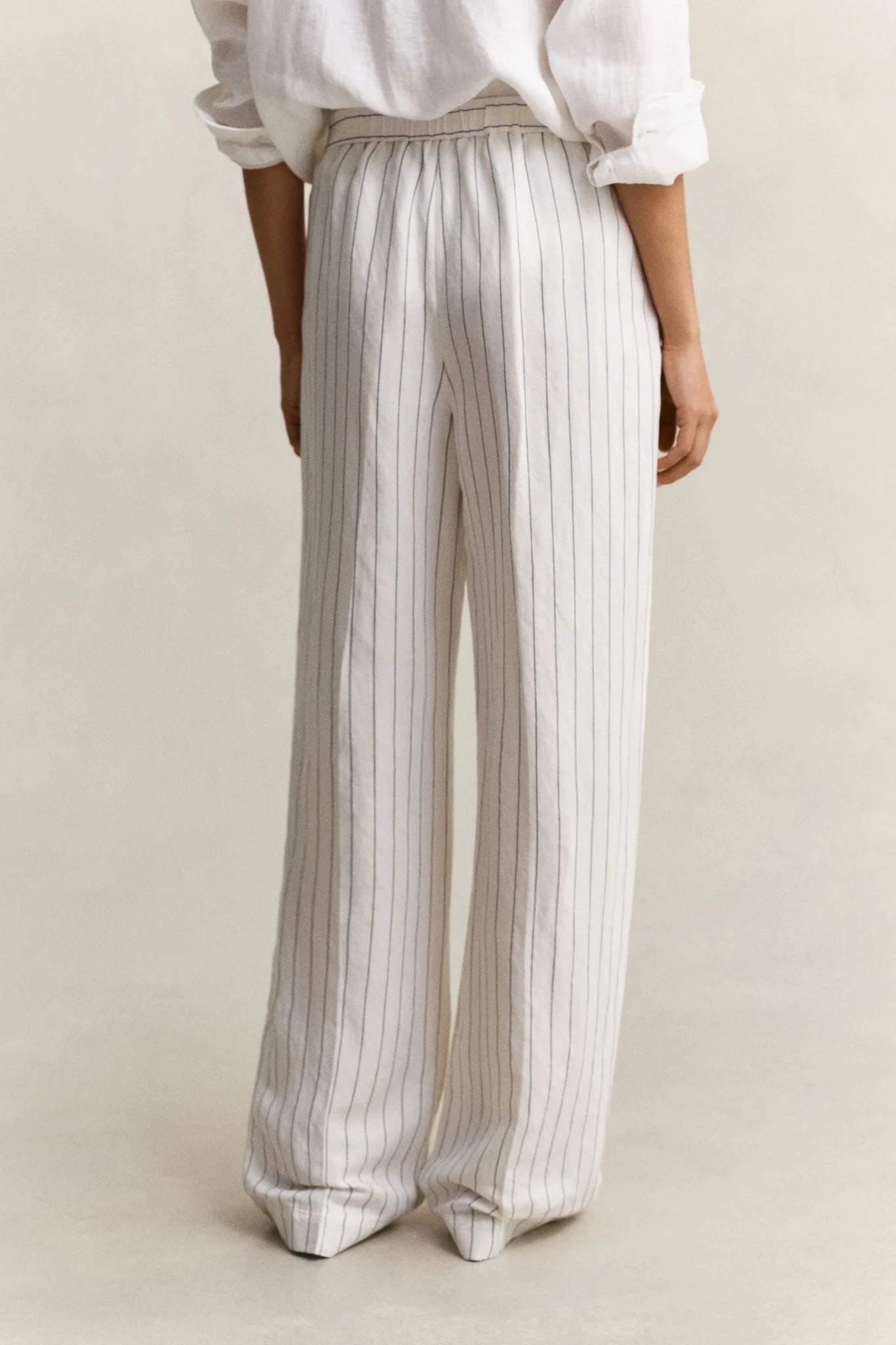 Young Ideas & Henmores - Striped Linen Blend Pull On Pants - 113 Eggshell - 36