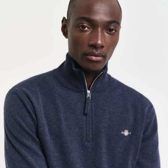 Young Ideas/Henmores - Superfine Lambswool 1/2 Zip - 480 Dark Navy Melange - M