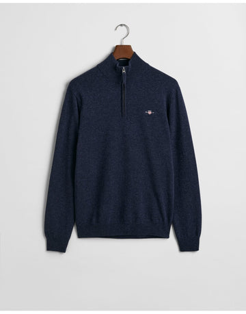 Young Ideas/Henmores - Superfine Lambswool 1/2 Zip - 480 Dark Navy Melange - M
