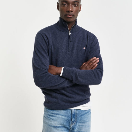 Young Ideas/Henmores - Superfine Lambswool 1/2 Zip - 480 Dark Navy Melange - M