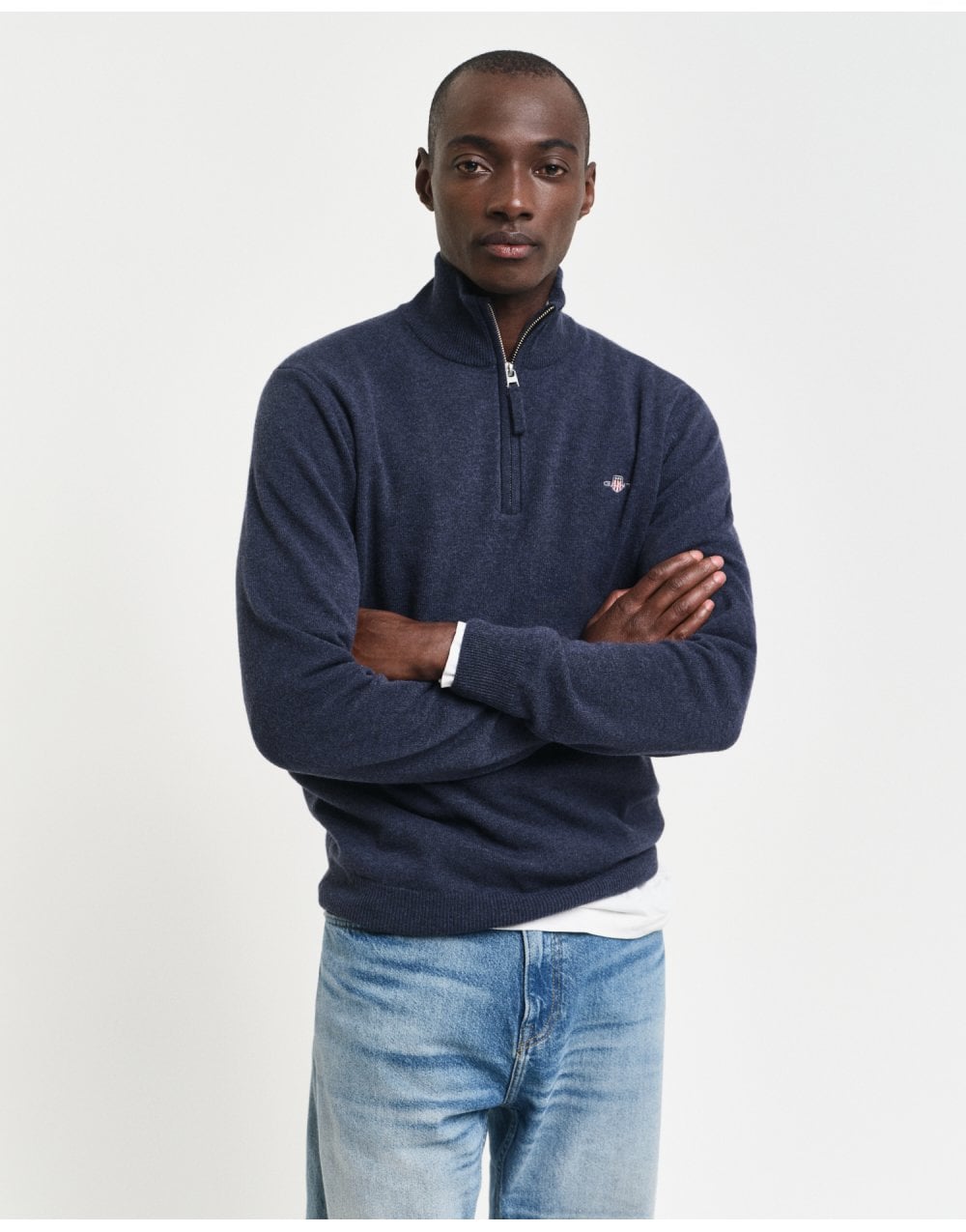 Young Ideas/Henmores - Superfine Lambswool 1/2 Zip - 480 Dark Navy Melange - M