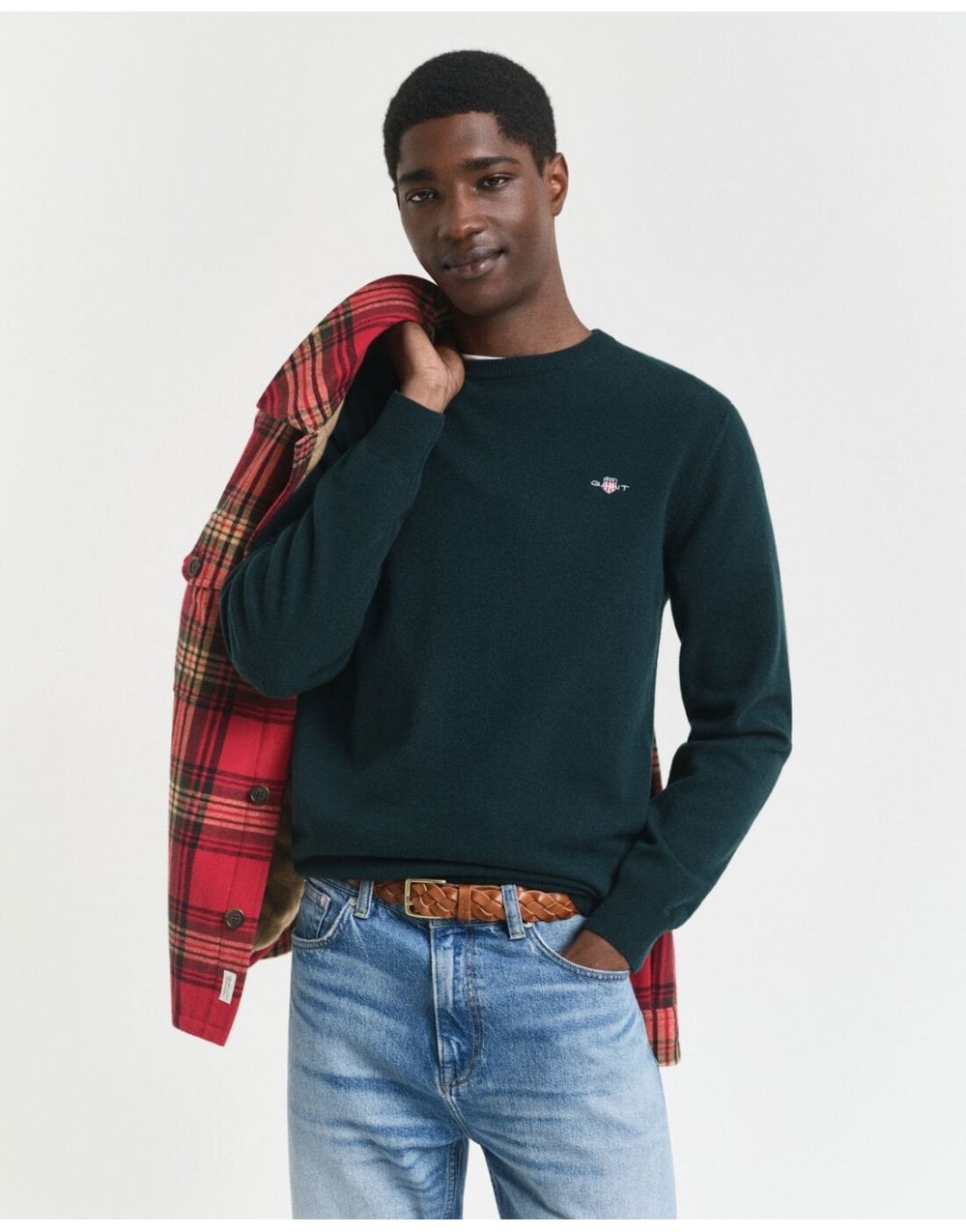Young Ideas/Henmores - Superfine Lambswool Crew Neck - 374 Tartan Green - M