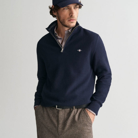 Young Ideas/Henmores - Textured Half Zip Jumper - 433 Evening Blue - M