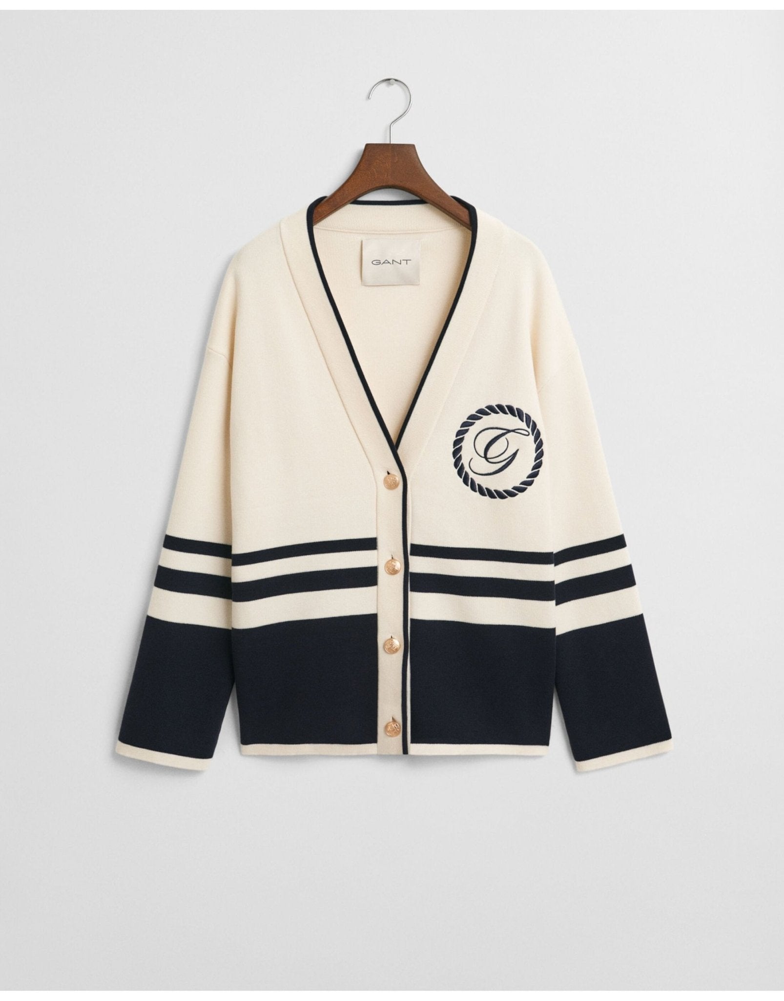 Young Ideas/Henmores - Varsity V - Neck Cardigan - 130 Cream - XS