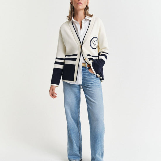 Young Ideas/Henmores - Varsity V - Neck Cardigan - 130 Cream - XS