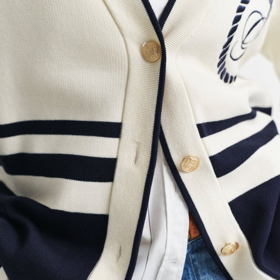 Young Ideas/Henmores - Varsity V - Neck Cardigan - 130 Cream - XS