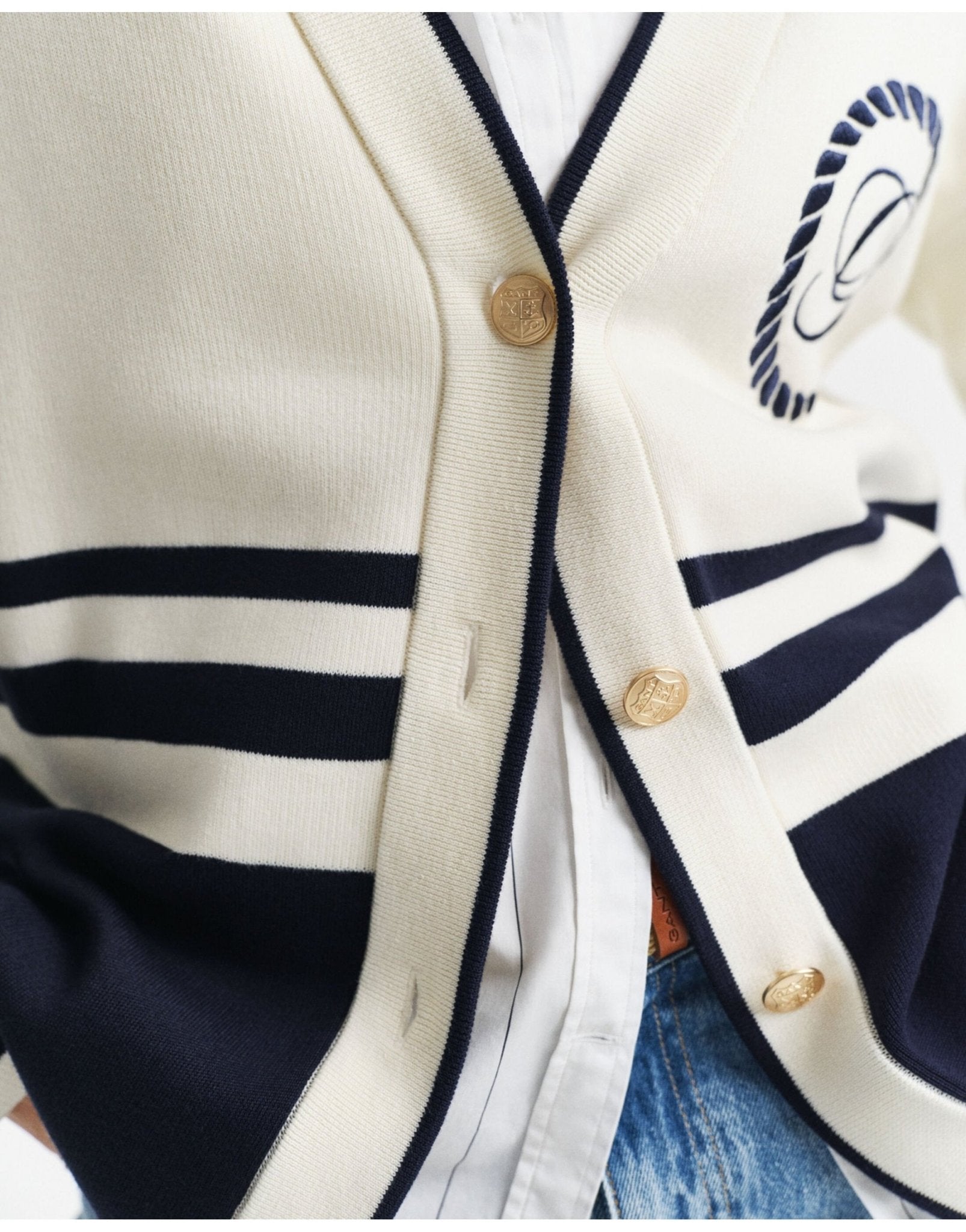 Young Ideas/Henmores - Varsity V - Neck Cardigan - 130 Cream - XS