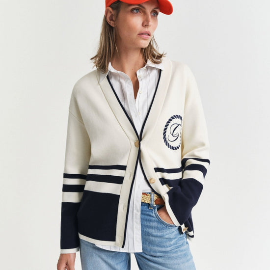 Young Ideas/Henmores - Varsity V - Neck Cardigan - 130 Cream - XS