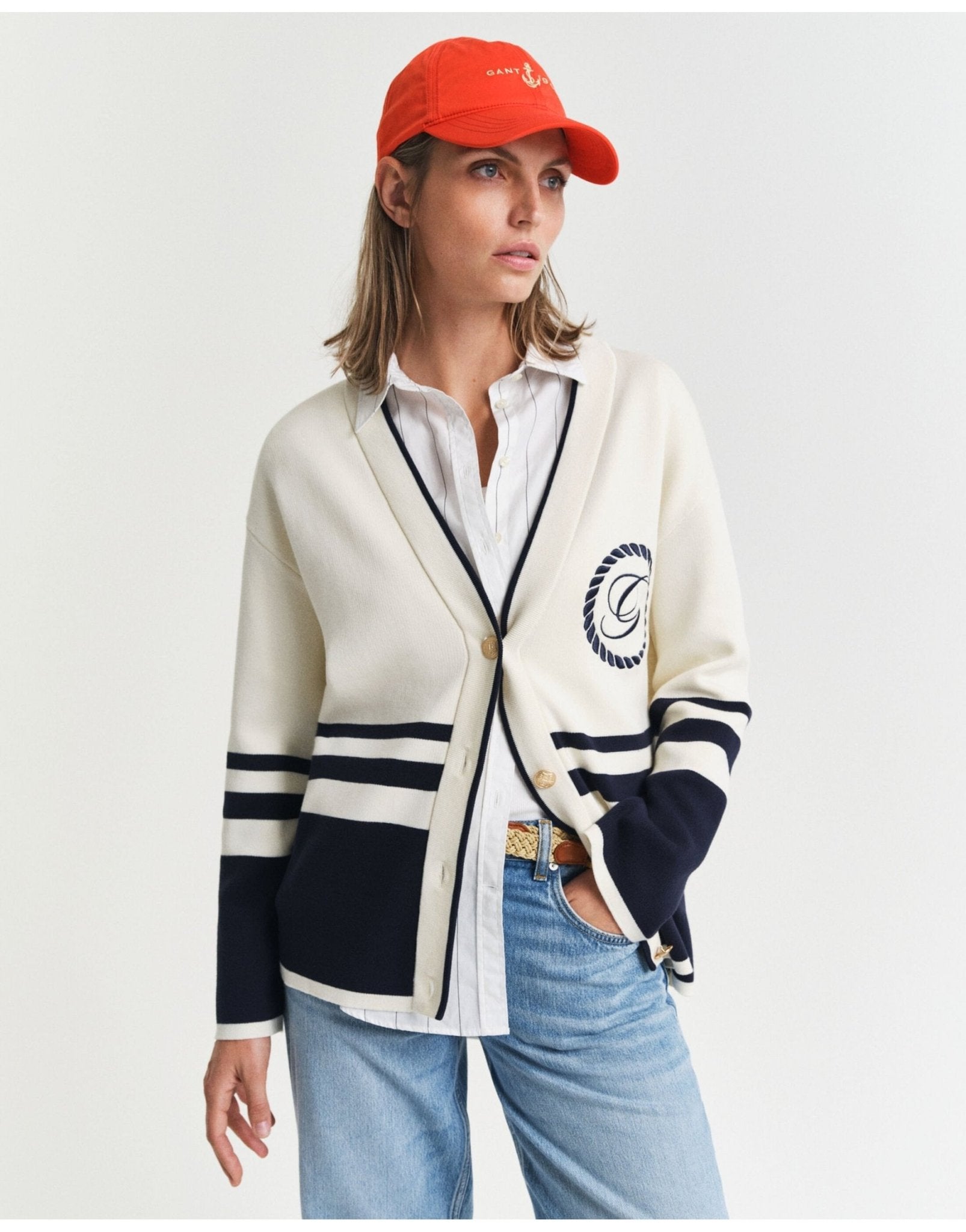 Young Ideas/Henmores - Varsity V - Neck Cardigan - 130 Cream - XS