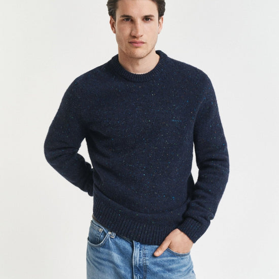 Young Ideas/Henmores - Wool Blend Neps Crew Neck Jumper - 433 Evening Blue - M