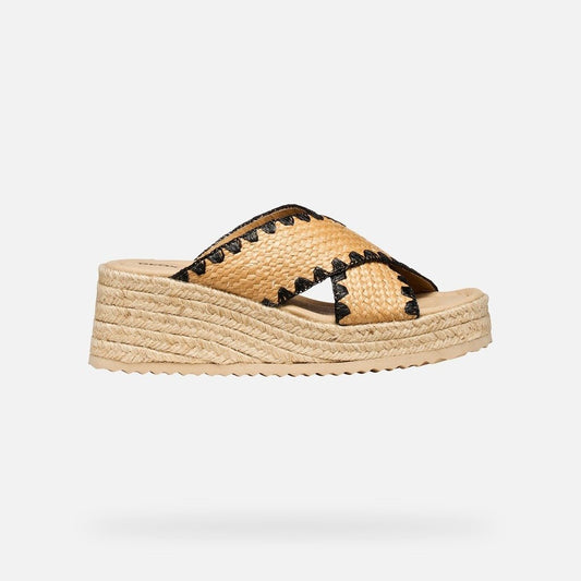 Young Ideas & Henmores - Alemeria Slide On Wedges - Natural/Black - 4