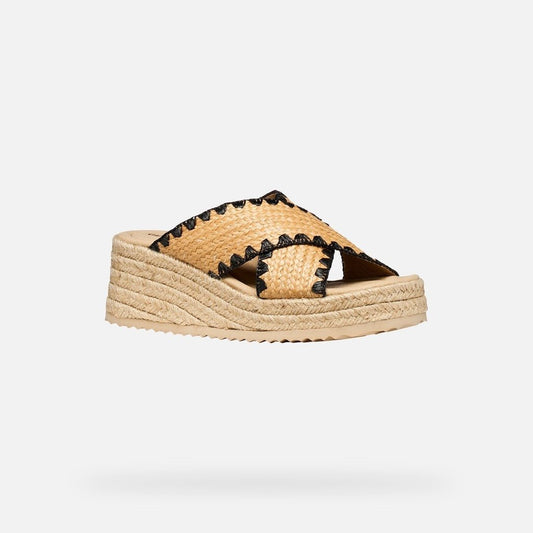 Young Ideas & Henmores - Alemeria Slide On Wedges - Natural/Black - 4