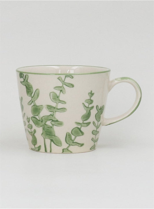 Young Ideas/Henmores - Eucalyptus Stoneware Mug - White/Green - OS