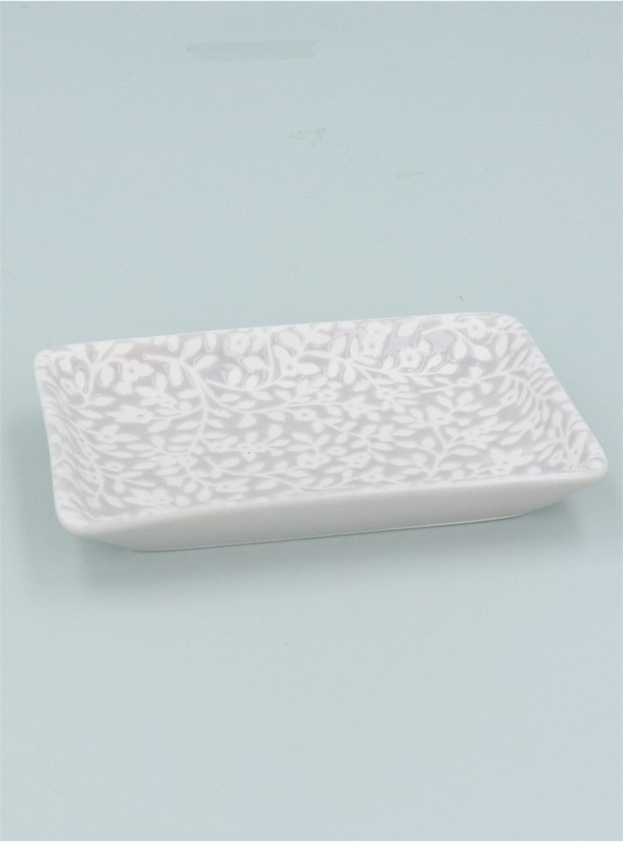 Young Ideas/Henmores - Floral Vines Porcelain Trinket Dish - Light Grey - S