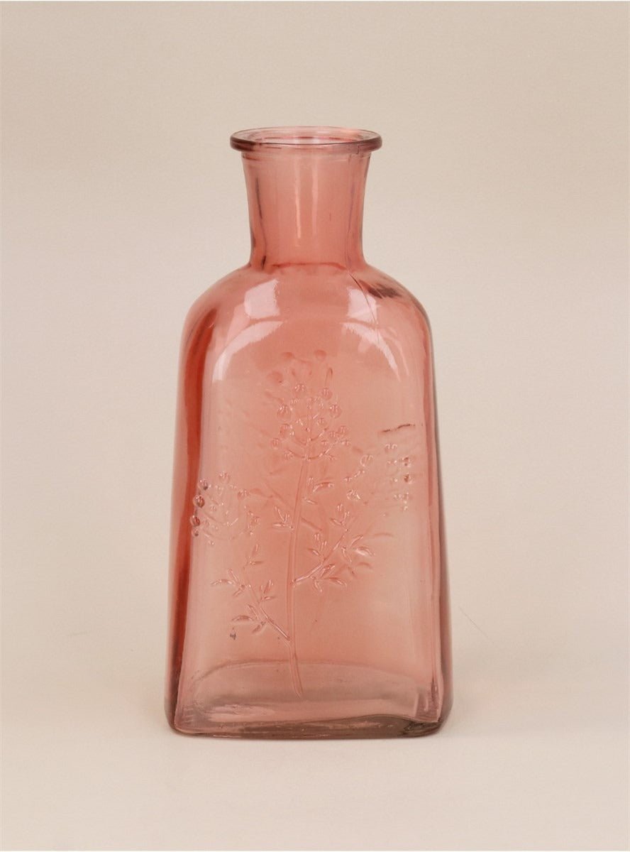 Young Ideas/Henmores - Glass Wild Flower Bottle Vase - Dusky Pink - OS