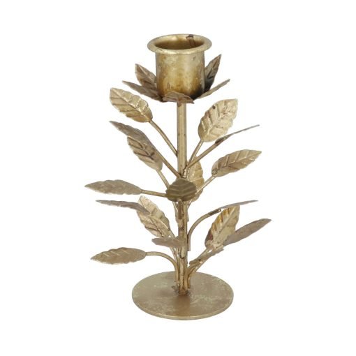 Young Ideas & Henmores -Leaves Candlestick -Antique Gold -OS