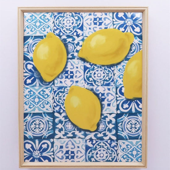 Young Ideas/Henmores - Lemon Tiles Framed Print - Natural - XL