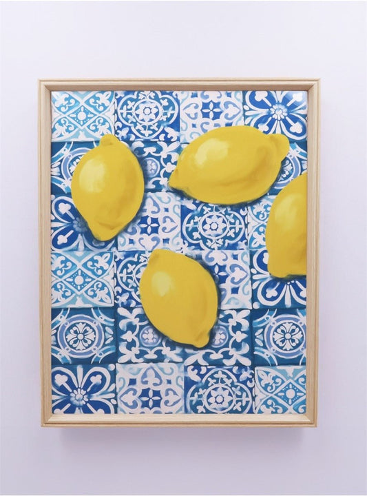 Young Ideas/Henmores - Lemon Tiles Framed Print - Natural - XL