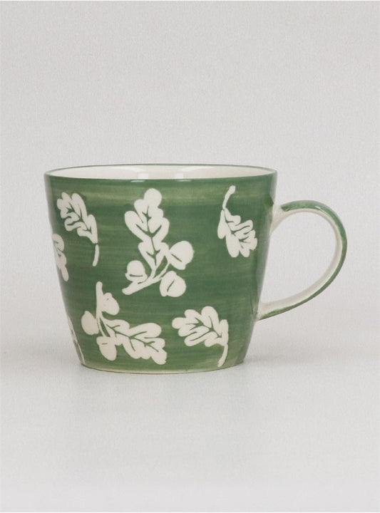 Young Ideas/Henmores - Oak Leaves Stoneware Mug - Green/White - OS