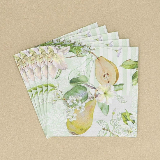 Young Ideas/Henmores - Pear Blossom Stripe Paper Napkin - 20 pack - Green - OS