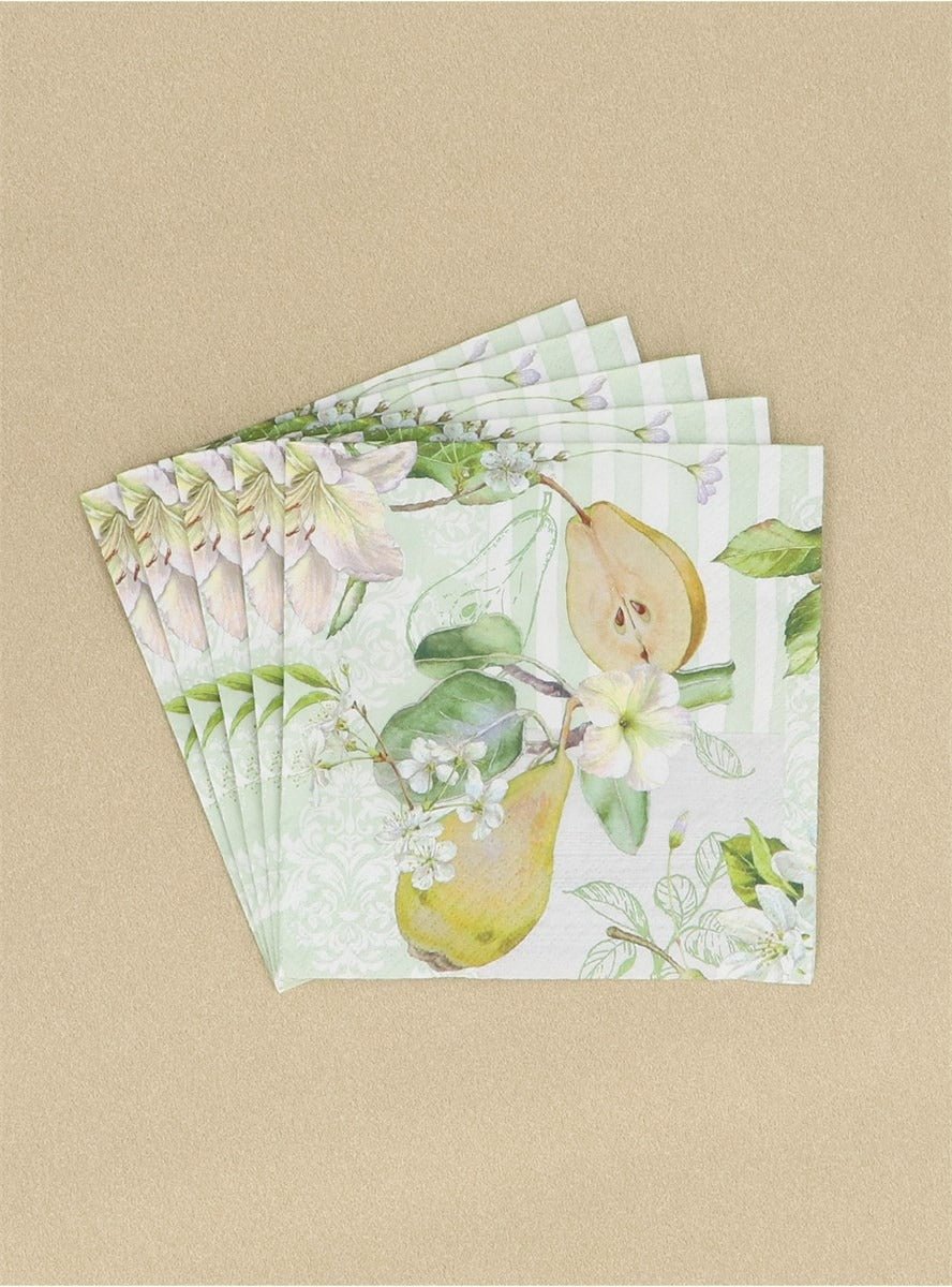 Young Ideas/Henmores - Pear Blossom Stripe Paper Napkin - 20 pack - Green - OS