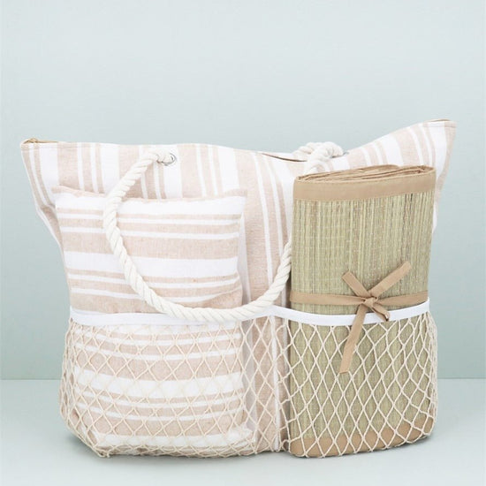 Young Ideas/Henmores - Stripe Beach Bag Set - beige - OS