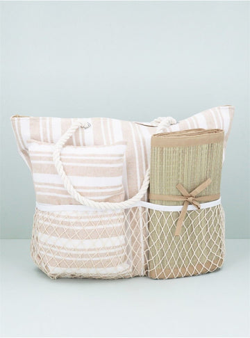 Young Ideas/Henmores - Stripe Beach Bag Set - beige - OS
