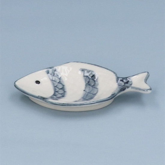 Young Ideas/Henmores - Stripe Stoneware Fish Mini Trinket Dish - White/Grey - OS
