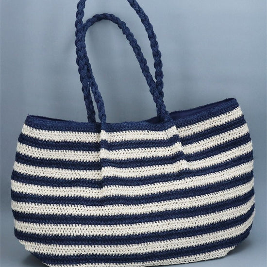Young Ideas/Henmores - Striped Crochet Oversized Shopper Bag - Navy - OS