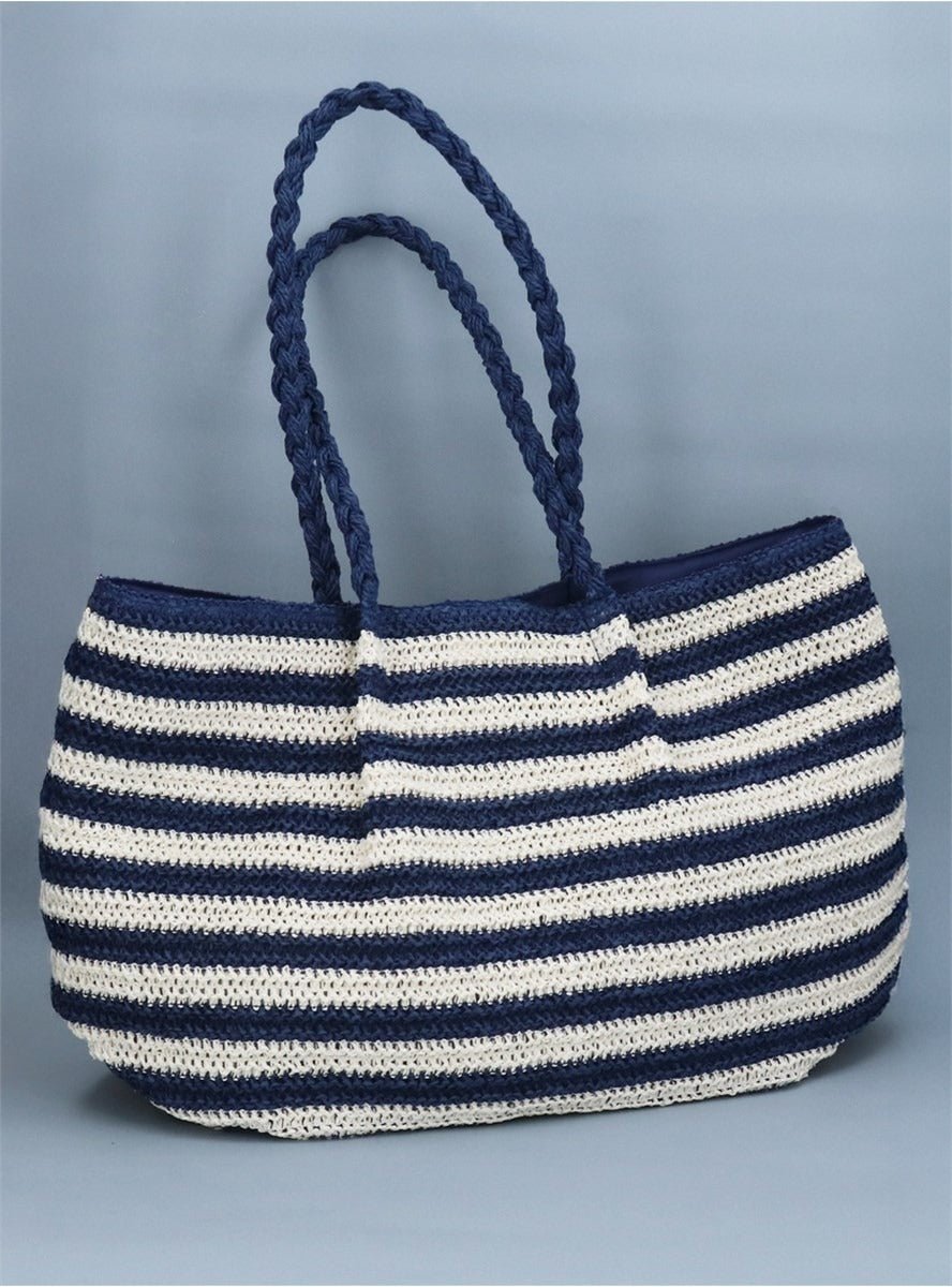 Young Ideas/Henmores - Striped Crochet Oversized Shopper Bag - Navy - OS