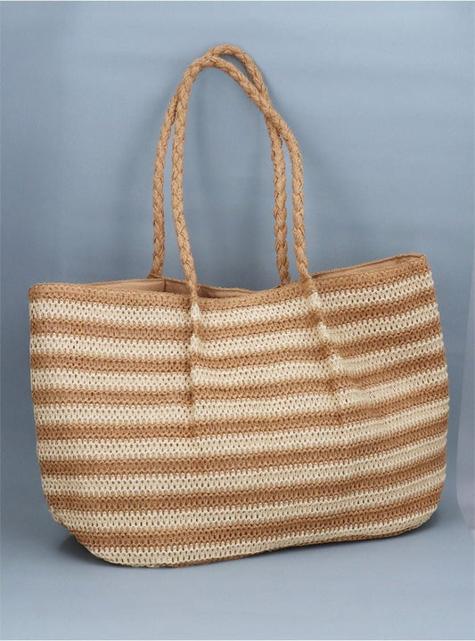 Young Ideas/Henmores - Striped Crochet Oversized Shopper Bag - Natural - OS