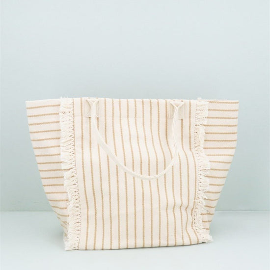 Young Ideas/Henmores - Striped Fringe Grab Bag - beige - OS