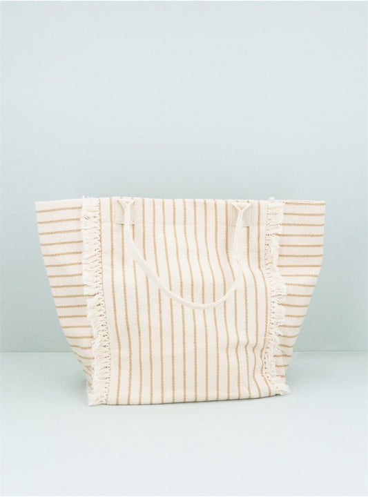 Young Ideas/Henmores - Striped Fringe Grab Bag - beige - OS