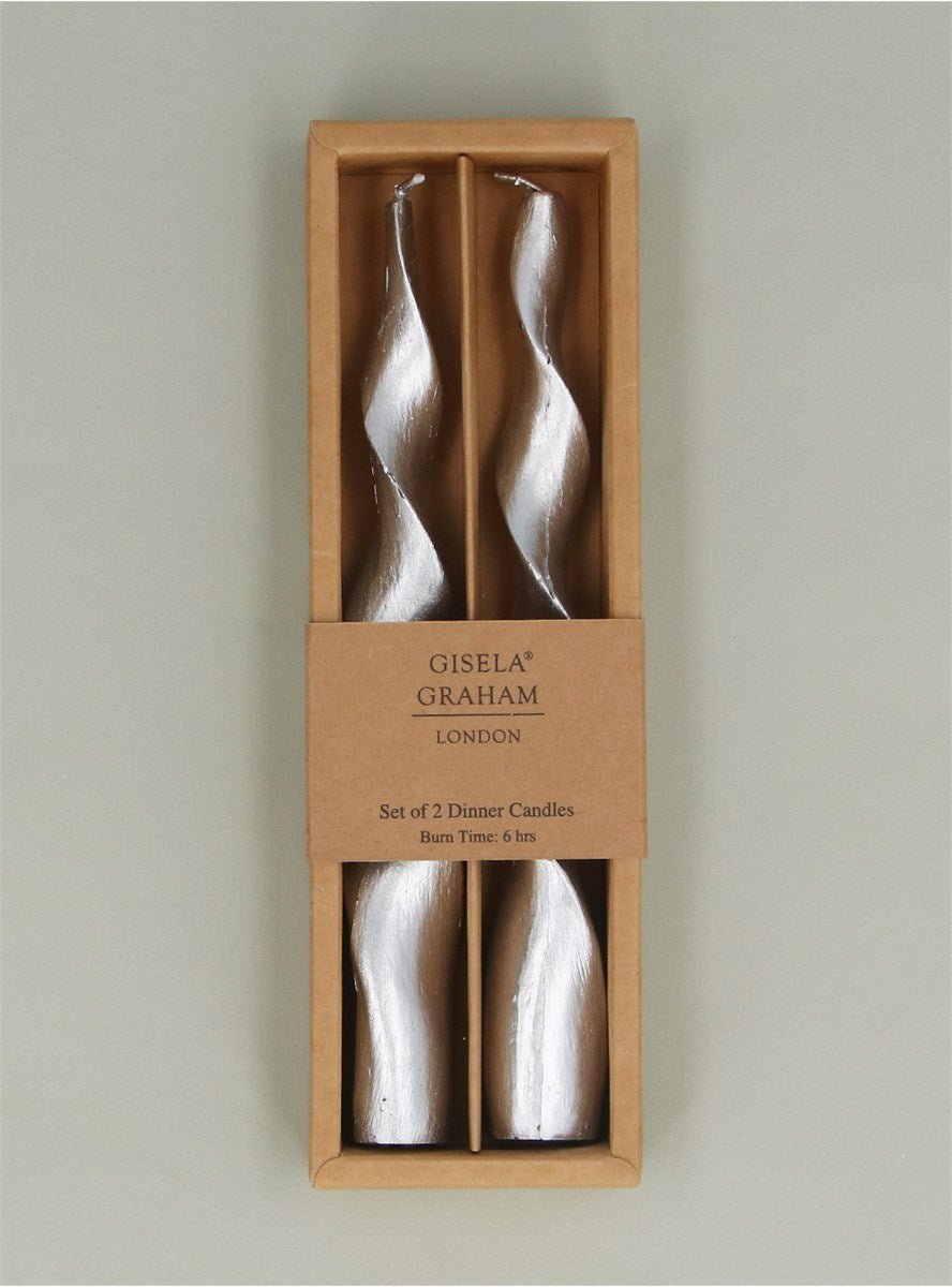 Young Ideas & Henmores -Vintage Twist Taper Candle Box of 2 -Silver -OS