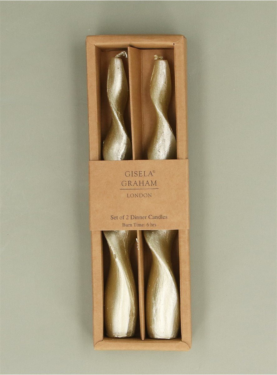 Young Ideas & Henmores -Vintage Twist Taper Candle Box of 2 -Gold -OS