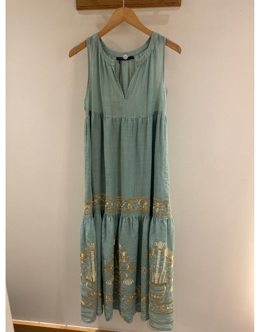 Young Ideas/Henmores - Crete V Neck Sleeveless Maxi Dress - 41701 Sea Green Gold - XS