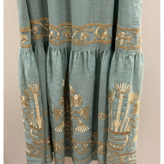 Young Ideas/Henmores - Crete V Neck Sleeveless Maxi Dress - 41701 Sea Green Gold - XS
