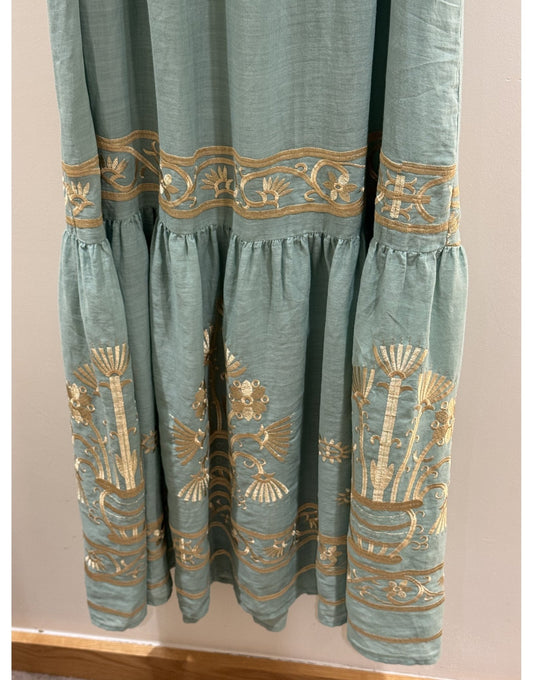 Young Ideas/Henmores - Crete V Neck Sleeveless Maxi Dress - 41701 Sea Green Gold - XS