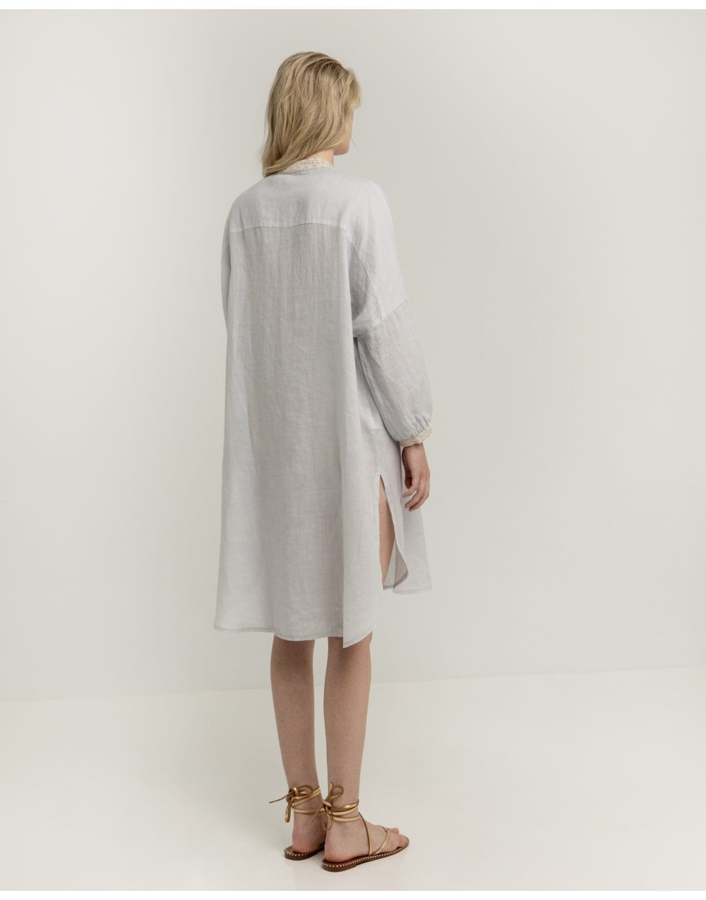 Young Ideas/Henmores - Cross Side Split Kaftan Dress - 2301 Light Grey Gold - XS