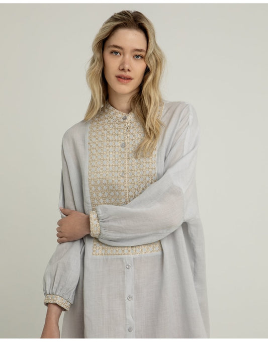 Young Ideas/Henmores - Cross Side Split Kaftan Dress - 2301 Light Grey Gold - XS