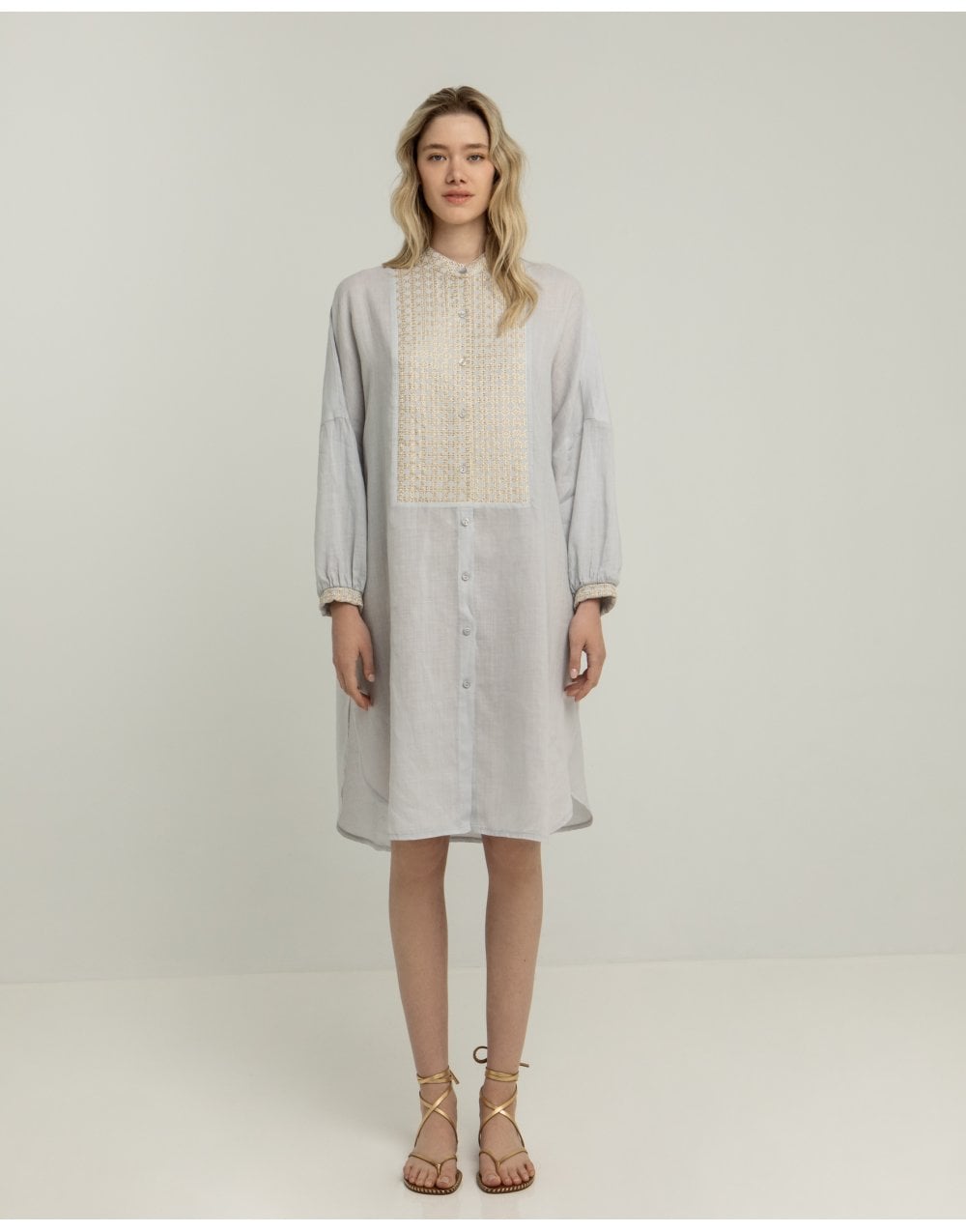 Young Ideas/Henmores - Cross Side Split Kaftan Dress - 2301 Light Grey Gold - XS