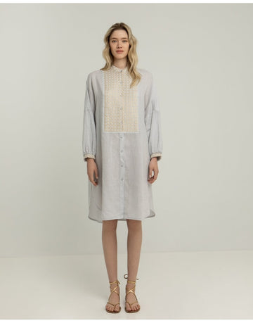 Young Ideas/Henmores - Cross Side Split Kaftan Dress - 2301 Light Grey Gold - XS