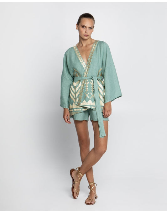 Young Ideas/Henmores - Feather Side Panel Detail Linen Shorts - 4101 White Gold - XS