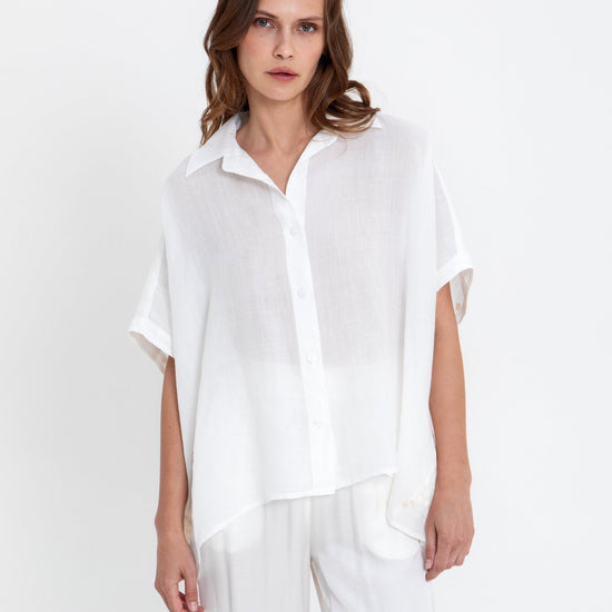 Young Ideas & Henmores - Grape Back Embroidered Oversized Shirt - White/Champagne - M