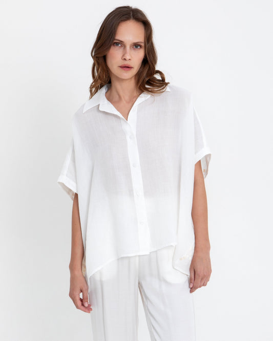 Young Ideas & Henmores - Grape Back Embroidered Oversized Shirt - White/Champagne - M