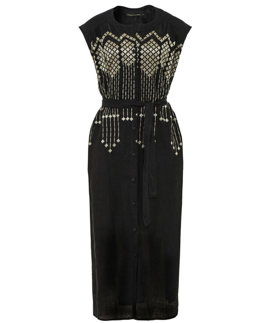 Young Ideas & Henmores -Grape Chemisier Sleeveless Midi Dress -Black/Gold -M