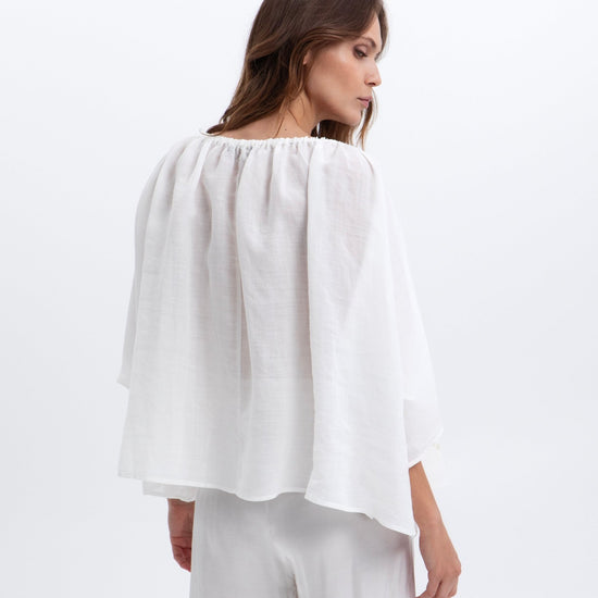 Young Ideas & Henmores - Grape Elasticated Neckline Blouse - White/Champagne - S