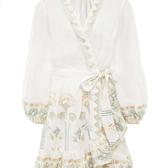 Young Ideas & Henmores -Papyrus Wrap Mini Dress -White/Multi Mint -M